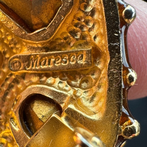 Vintage Maresco Clip-On Earrings Amber Rhinestone Enamel Gold Tone Statement‎ - Picture 7 of 7